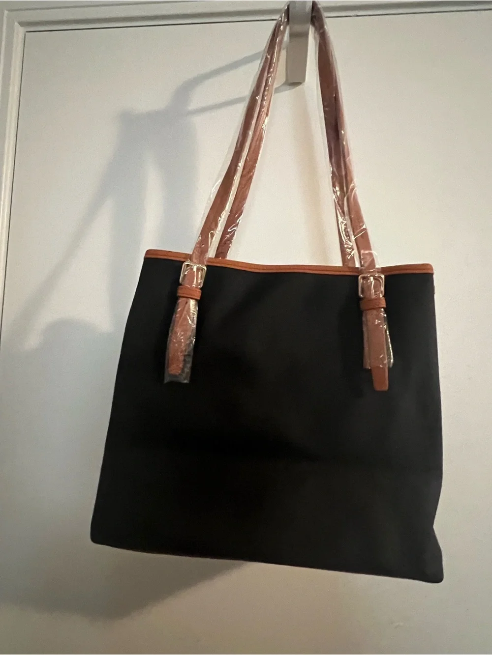 Montana West Black Tote with Brown Trim and Strap